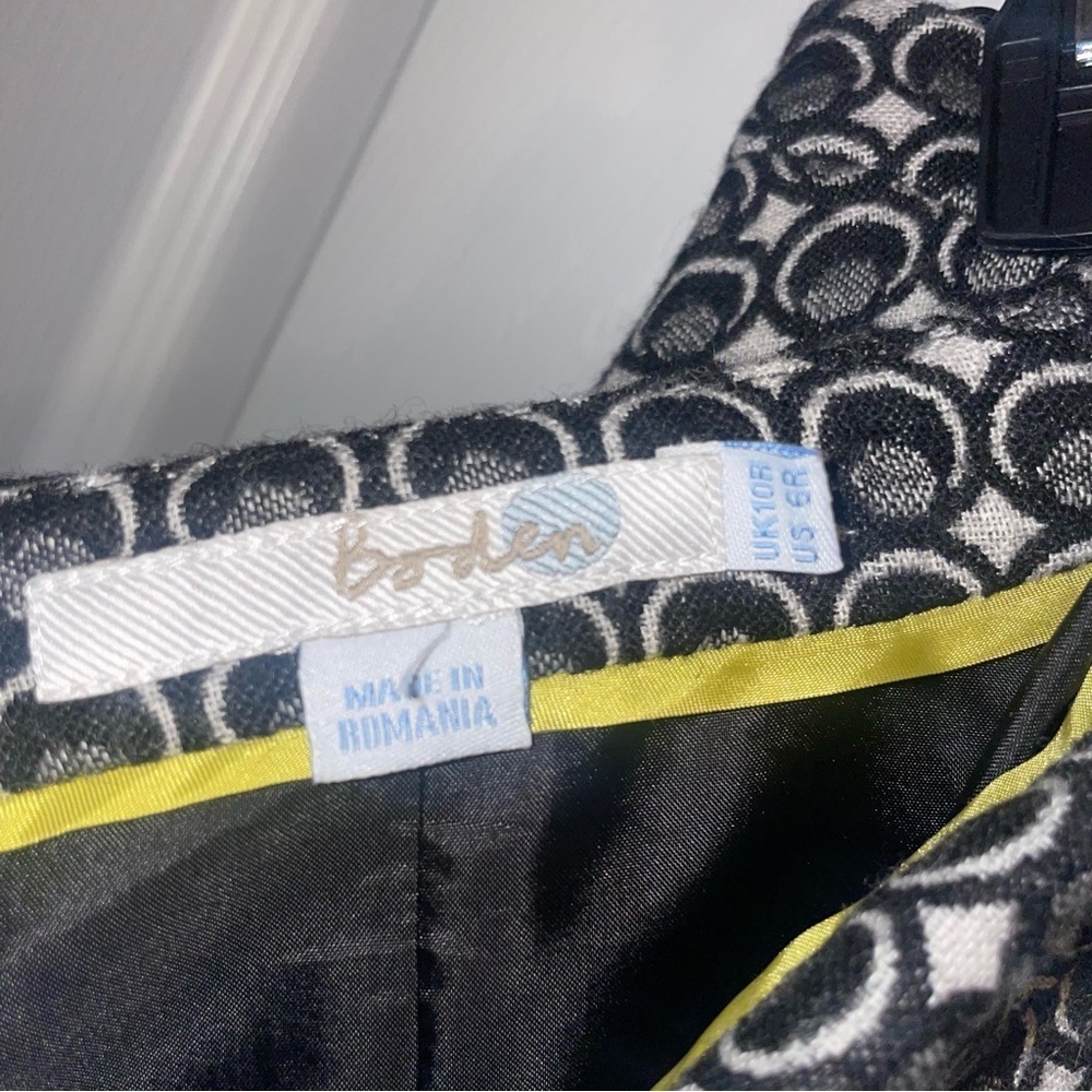 Boden Wool Blend Monochromatic Black & White Patterned A Line Skirt Size 6R - Picture 5 of 6